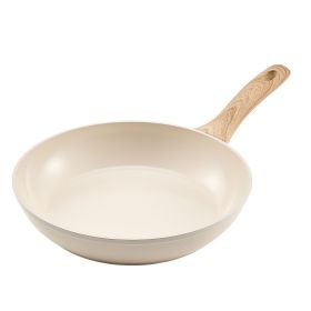 3 Piece Frying Pan Aluminum Skillet Set 8 9.5 11 in Handle Pre-Seasoned Beige
